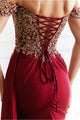 High Couture MJ1021 Glitter Long Formal Lace Applique Prom Dress