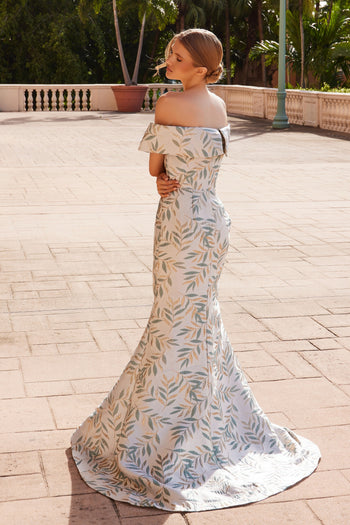 Impresionante vestido de jacquard con hombros descubiertos Nox Anabel MJ134