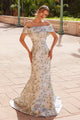 Impresionante vestido de jacquard con hombros descubiertos Nox Anabel MJ134
