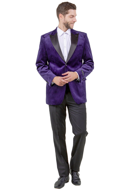 Chaqueta de esmoquin de terciopelo con solapa de pico y dos botones para boda y graduación para hombre en morado