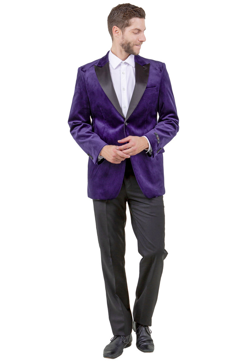 Chaqueta de esmoquin de terciopelo con solapa de pico y dos botones para boda y graduación para hombre en morado