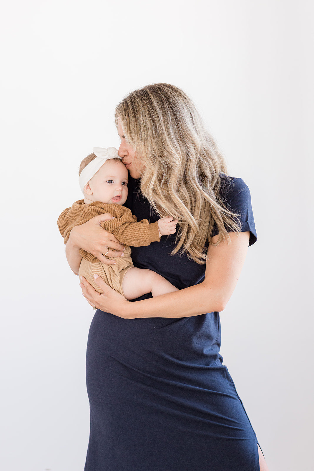 Navy Tea Length Short Sleeve Maternity Everyday Breastfeeding Dress with Panel