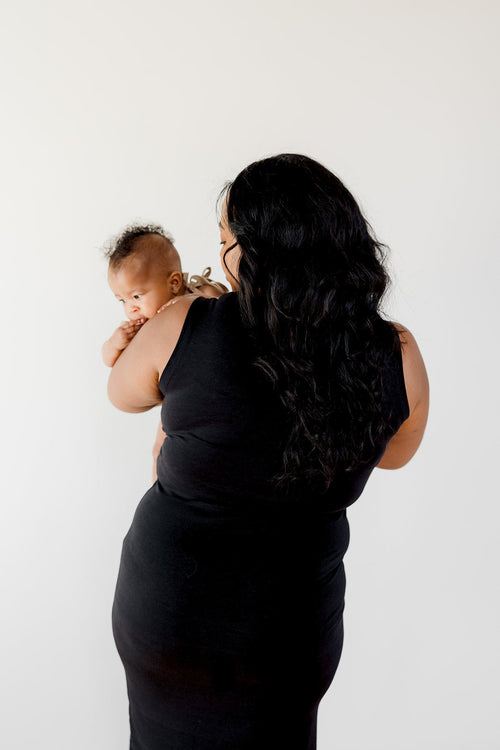 Black Knee Length Maternity Little Breastfeeding Dress with Panel