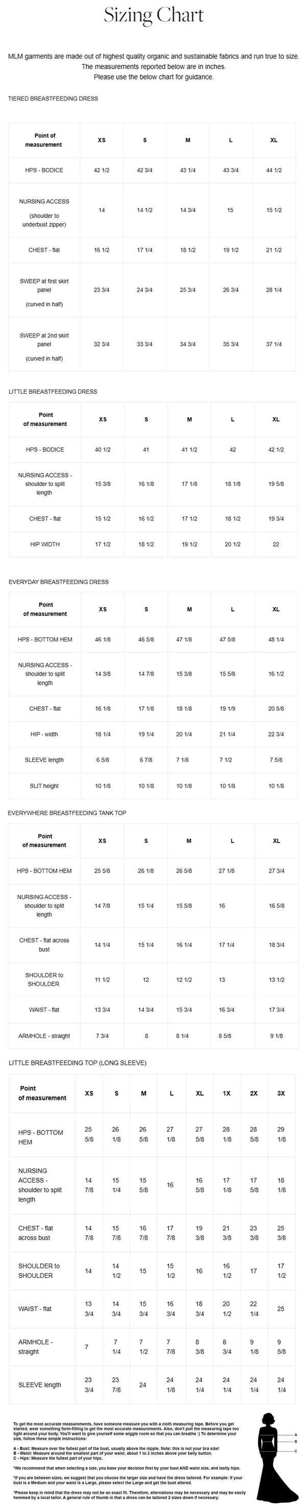 MLM Brand Size Chart