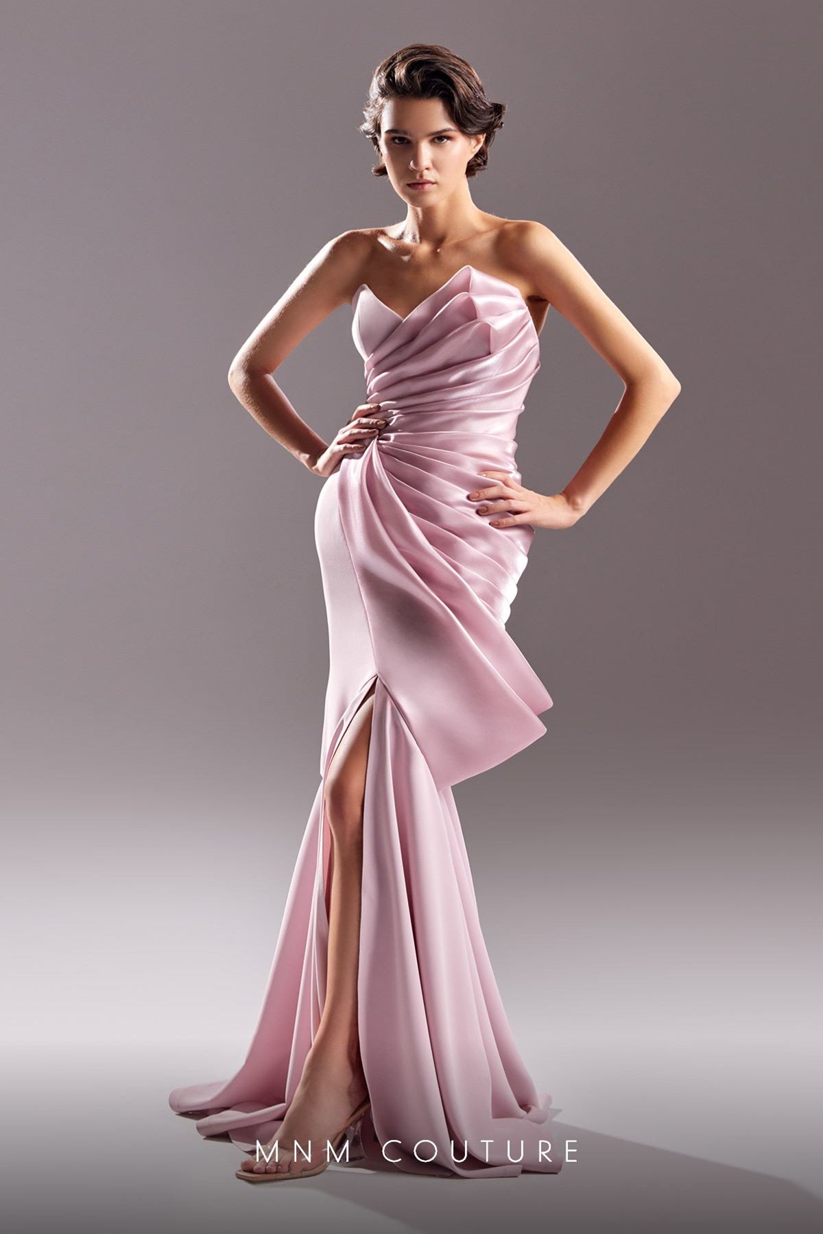 Gaby Charbachi G1510 Strapless Pink Satin Gown by MNM Couture