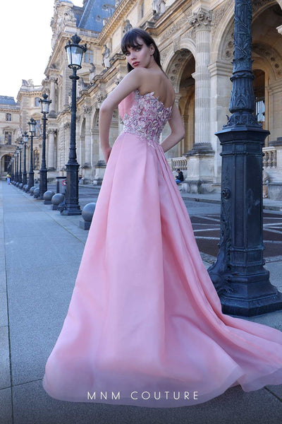 MNM Couture K4023 Strapless Pink Gown with Embellished Overskirt