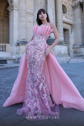 MNM Couture K4023 Strapless Pink Gown with Embellished Overskirt