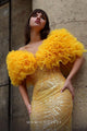 MNM Couture K4031 Off-Shoulder Blue Sequin Gown with Ruffled Sleeves