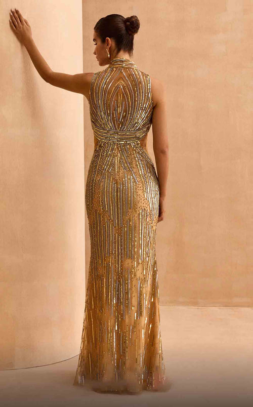 MNM Couture M1145 Embellished Sheer Cape Sleeve Gown – Black