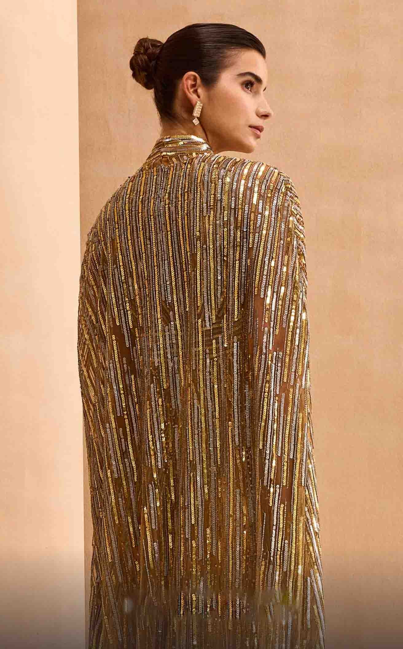 MNM Couture M1145 Embellished Sheer Cape Sleeve Gown – Black