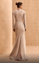 MNM Couture V02030 Beige Long-Sleeve Embellished Gown with Slit