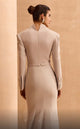 MNM Couture V02030 Beige Long-Sleeve Embellished Gown with Slit