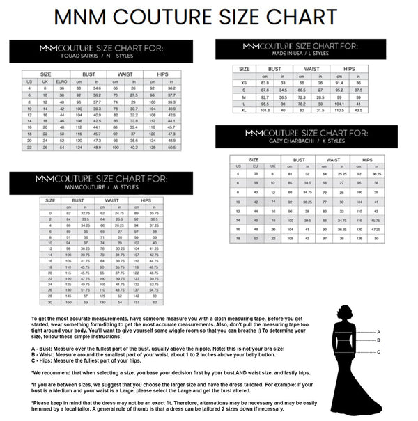 MNM Couture Size Chart