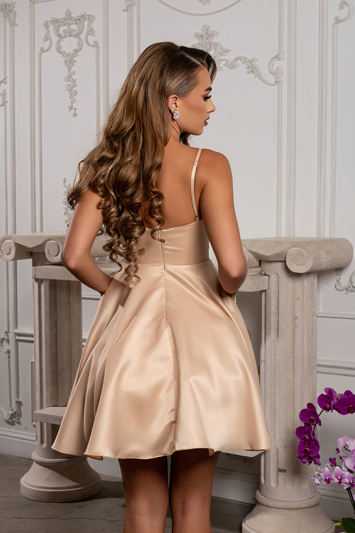 V Neck Simple Satin Short Hoco Dress
