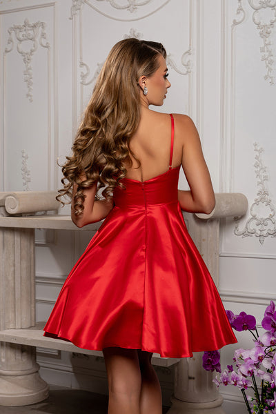V Neck Simple Satin Short Hoco Dress