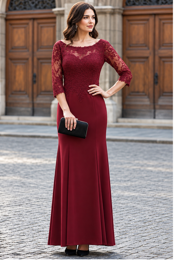 3/4 Sleeve Mother Of The Bride Dress Long Mermaid Gala Evening Gown