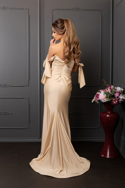 Champagne Bridesmaid Dresses-Inexpensive Ruched Prom