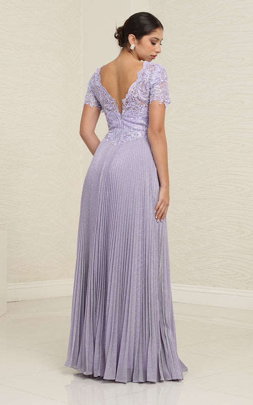 May Queen MQ1902 Short Sleeve Pleated Formal Dress