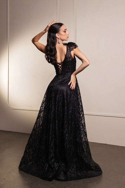 May Queen MQ2024 Asymmetrical Embellished Gala Gown with Slit