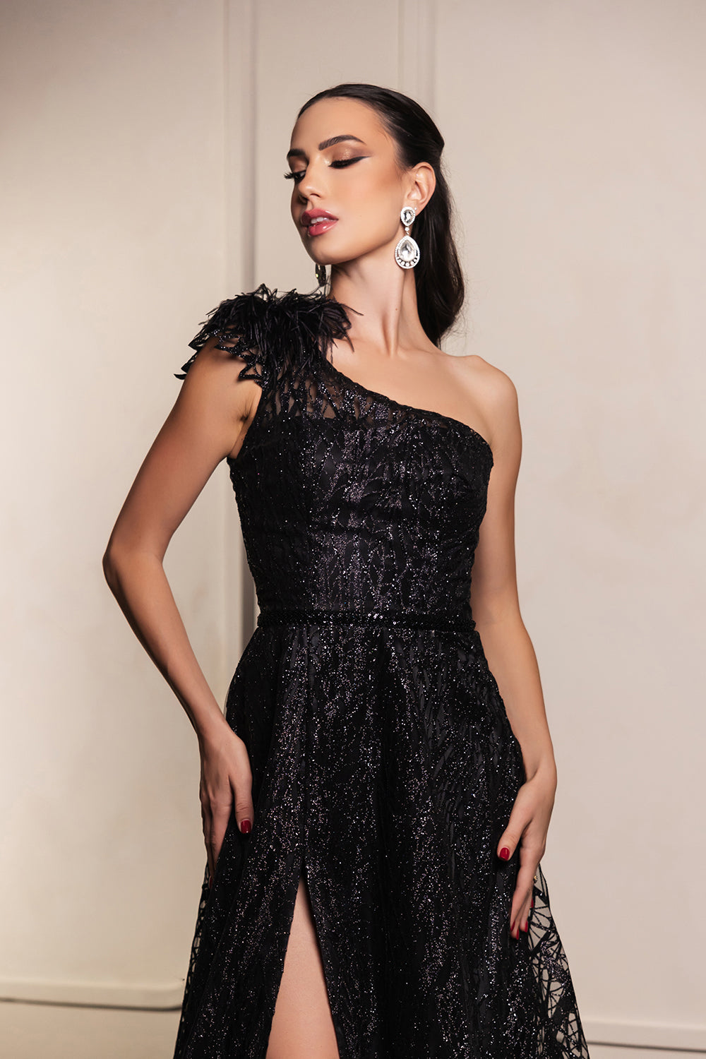 May Queen MQ2024 Asymmetrical Embellished Gala Gown with Slit