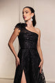 May Queen MQ2024 Asymmetrical Embellished Gala Gown with Slit