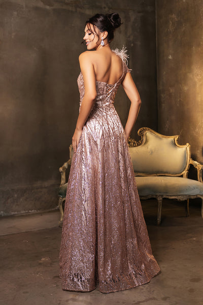 May Queen MQ2024 Asymmetrical Embellished Gala Gown with Slit