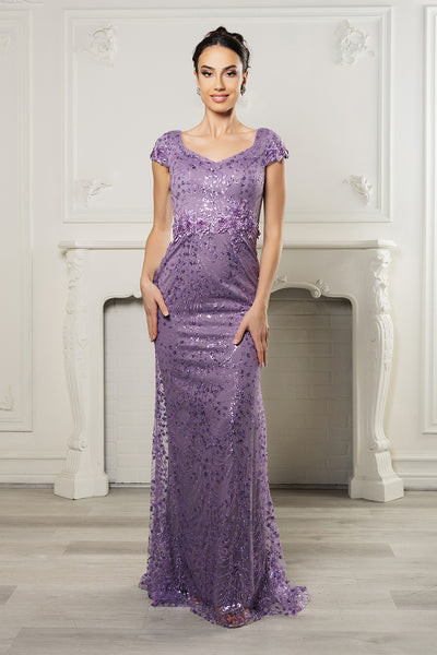 May Queen MQ2062 Floral Appliqued Long Mesh Formal Gown-New Collection