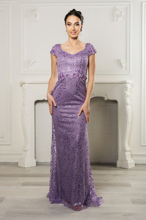 May Queen MQ2062 Floral Appliqued Long Mesh Formal Gown-New Collection