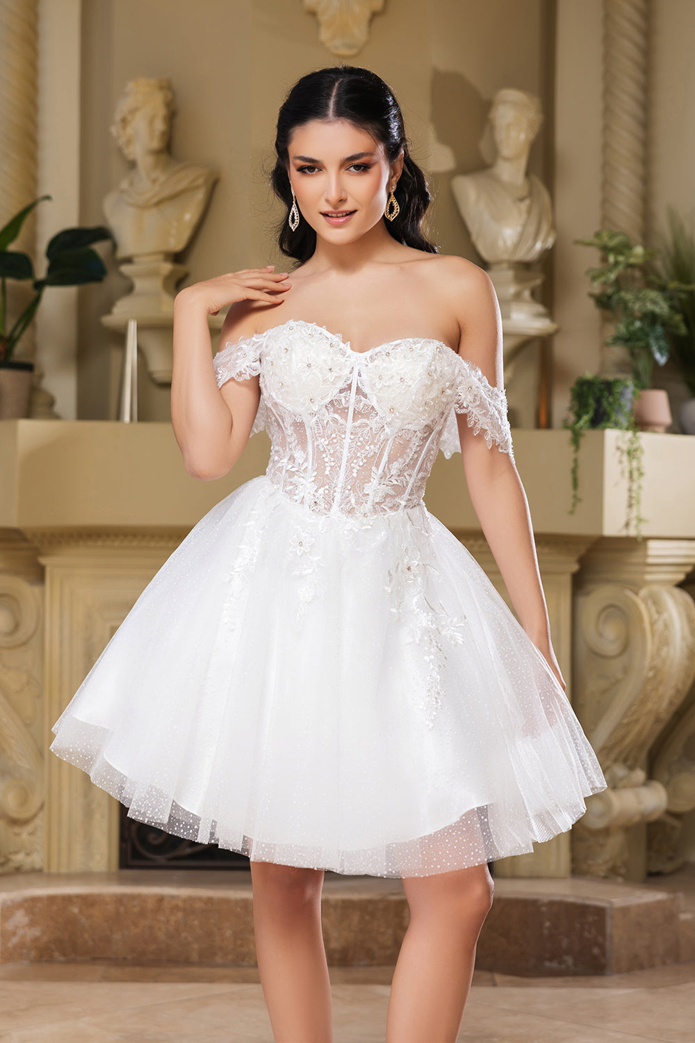 May Queen MQ2080 Sweetheart Leafy Corset A-Line Short Hoco Dress