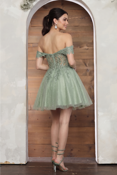 May Queen MQ2080 Sweetheart Leafy Corset A-Line Short Hoco Dress