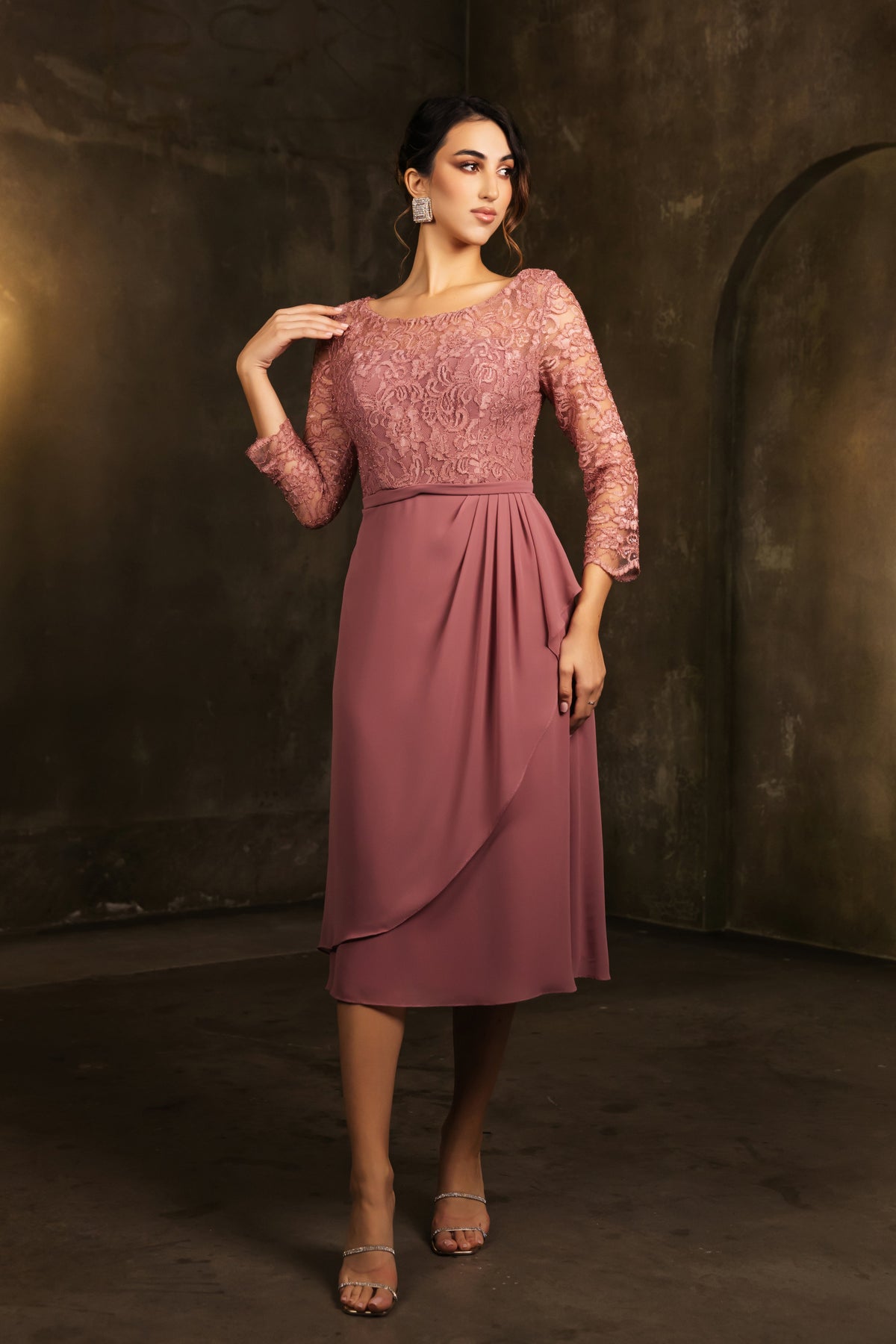 May Queen MQ2100 3/4 Sleeves Tea Length Mother of the Bride Dress