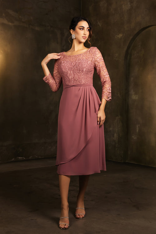 May Queen MQ2100 3/4 Sleeves Tea Length Mother of the Bride Dress