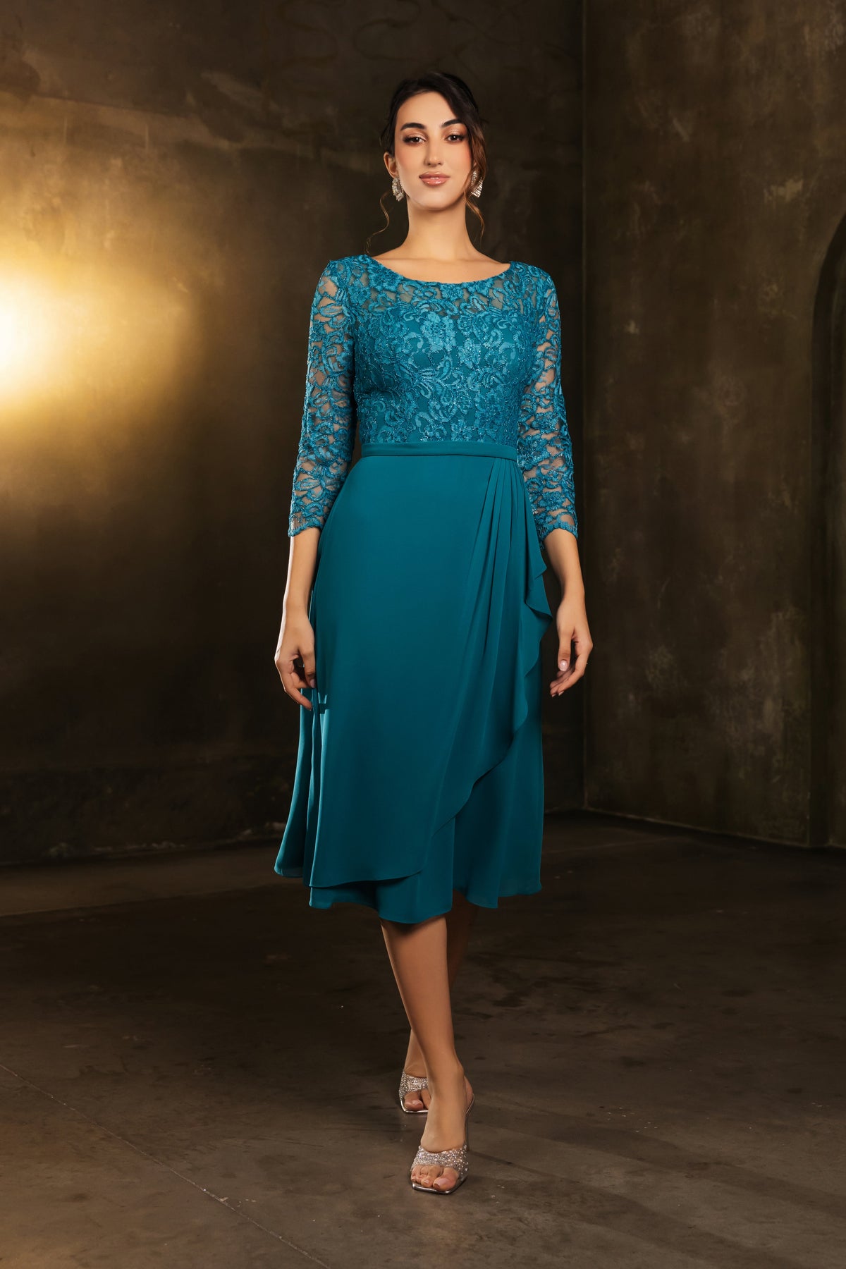 May Queen MQ2100 3/4 Sleeves Tea Length Mother of the Bride Dress