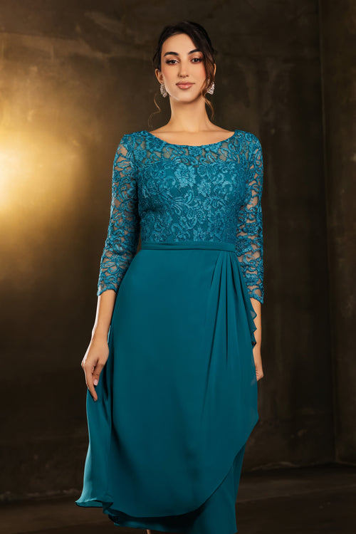 May Queen MQ2100 3/4 Sleeves Tea Length Mother of the Bride Dress