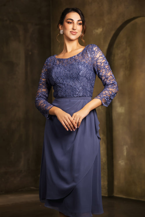 May Queen MQ2100 3/4 Sleeves Tea Length Mother of the Bride Dress