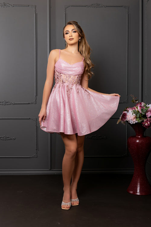 Semi Formal Corset Back A-Line Cocktail Dress By May Queen MQ2107