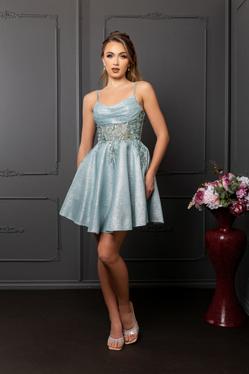 Semi Formal Corset Back A-Line Cocktail Dress By May Queen MQ2107