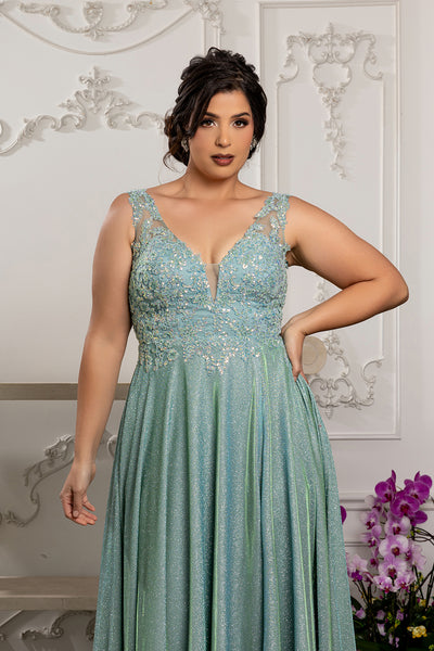 Plunging V-Neck High Slit Special Occasion Plus Size Dress By May Queen MQ2137B