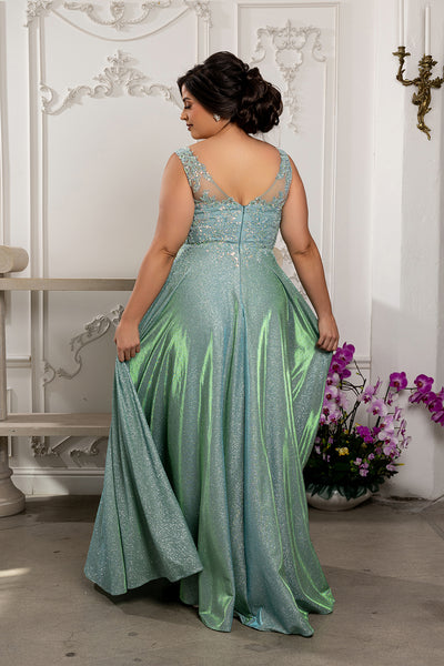 Plunging V-Neck High Slit Special Occasion Plus Size Dress By May Queen MQ2137B