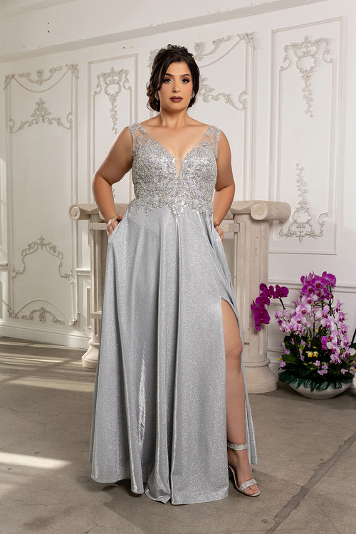Special Occasion Dress High Slit Plunging V-Neck By May Queen MQ2137