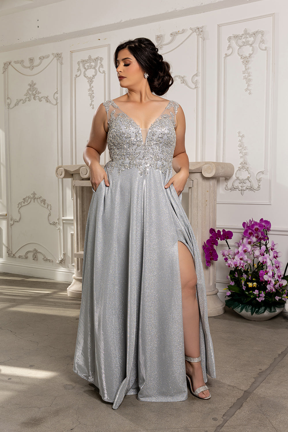 Special Occasion Dress High Slit Plunging V-Neck By May Queen MQ2137