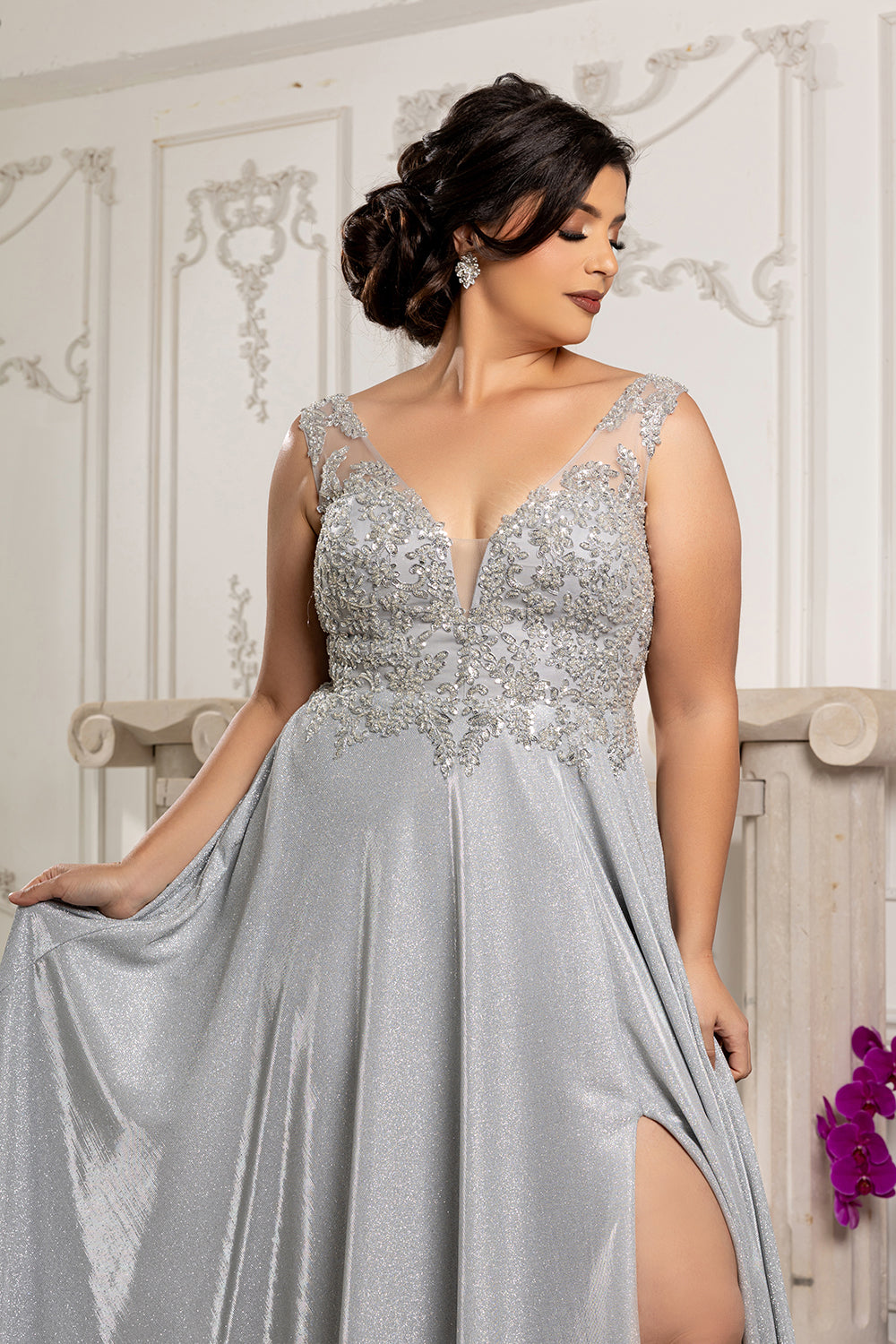 Special Occasion Dress High Slit Plunging V-Neck By May Queen MQ2137