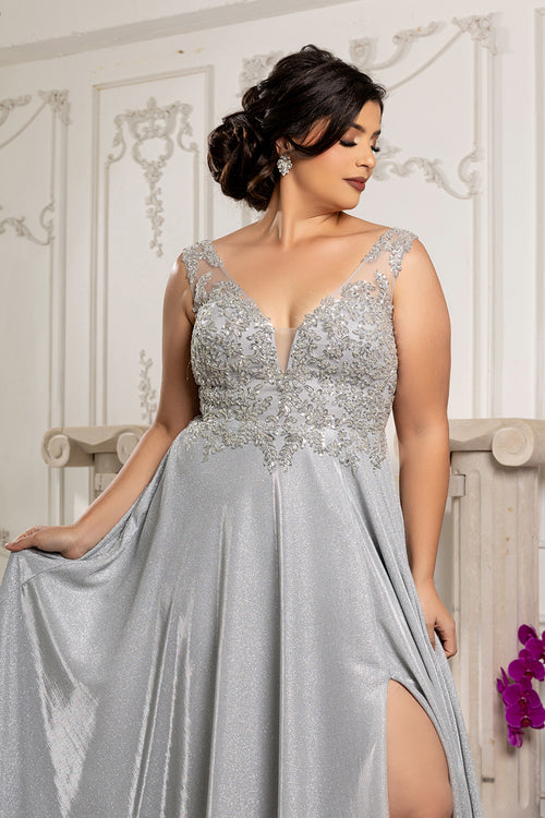 Special Occasion Dress High Slit Plunging V-Neck By May Queen MQ2137