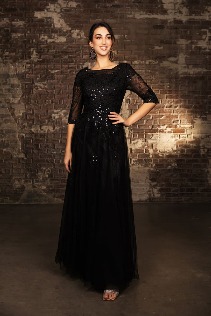 Formal Dress 3/4 Sleeves A-Line Evening Gown By May Queen MQ2143 - Dress