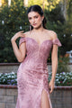 May Queen MQ2158 Off-Shoulder Glitter Gown with High Slit Formal Prom & Red-Carpet Dress-New Collection