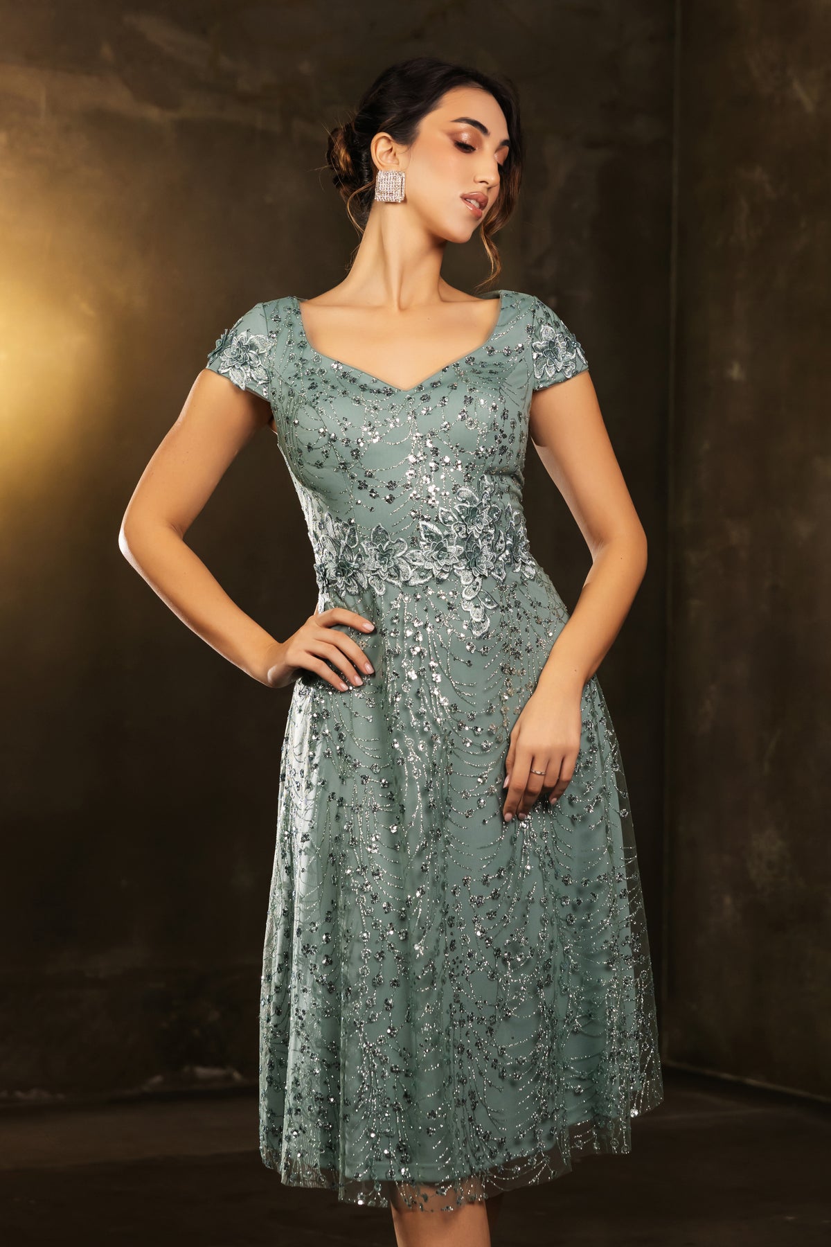 Mother Of The Bride V-Neck A-Line Sequin Dress By May Queen MQ2162