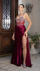 Evening Gown with Beaded Corset Bodice & High Slit Prom Dress By May Queen MQ2168