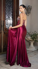 Evening Gown with Beaded Corset Bodice & High Slit Prom Dress By May Queen MQ2168