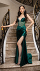 Strapless Crystal Embellished Satin Evening Gown with High Slit Formal Prom Dress By May Queen MQ2170