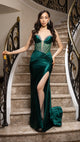 Strapless Crystal Embellished Satin Evening Gown with High Slit Formal Prom Dress By May Queen MQ2170